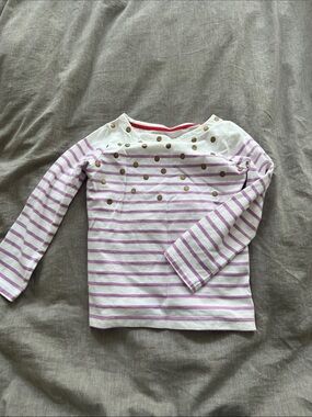Mini Boden Lavender Stripe Long-Sleeve Top with Gold Dot Accents